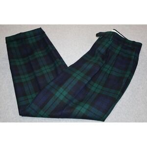 Faconnable Wool Dress Pants Mens 34x31 Green Blue Watch Tartan Plaid Pleated **